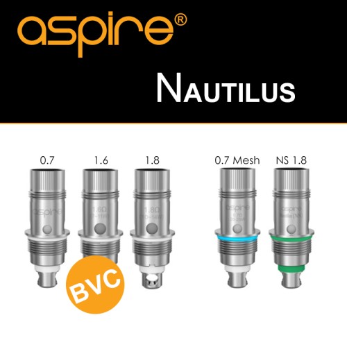 Résistances Aspire Nautilus 0.7 Ohm - 0.7 Ohm 2S Mesh - 1.6 Ohms - 1.8 Ohms - Boite de 5 unités